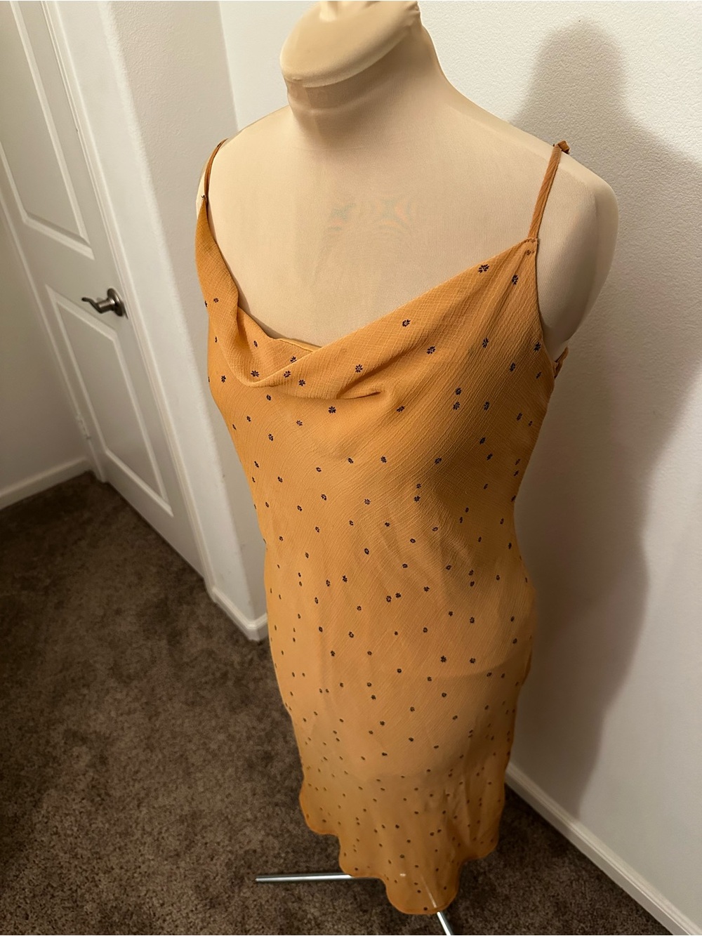 Cotton On Mustard Yellow Cowl Neck Midi Slip Dress 90s Minimalist